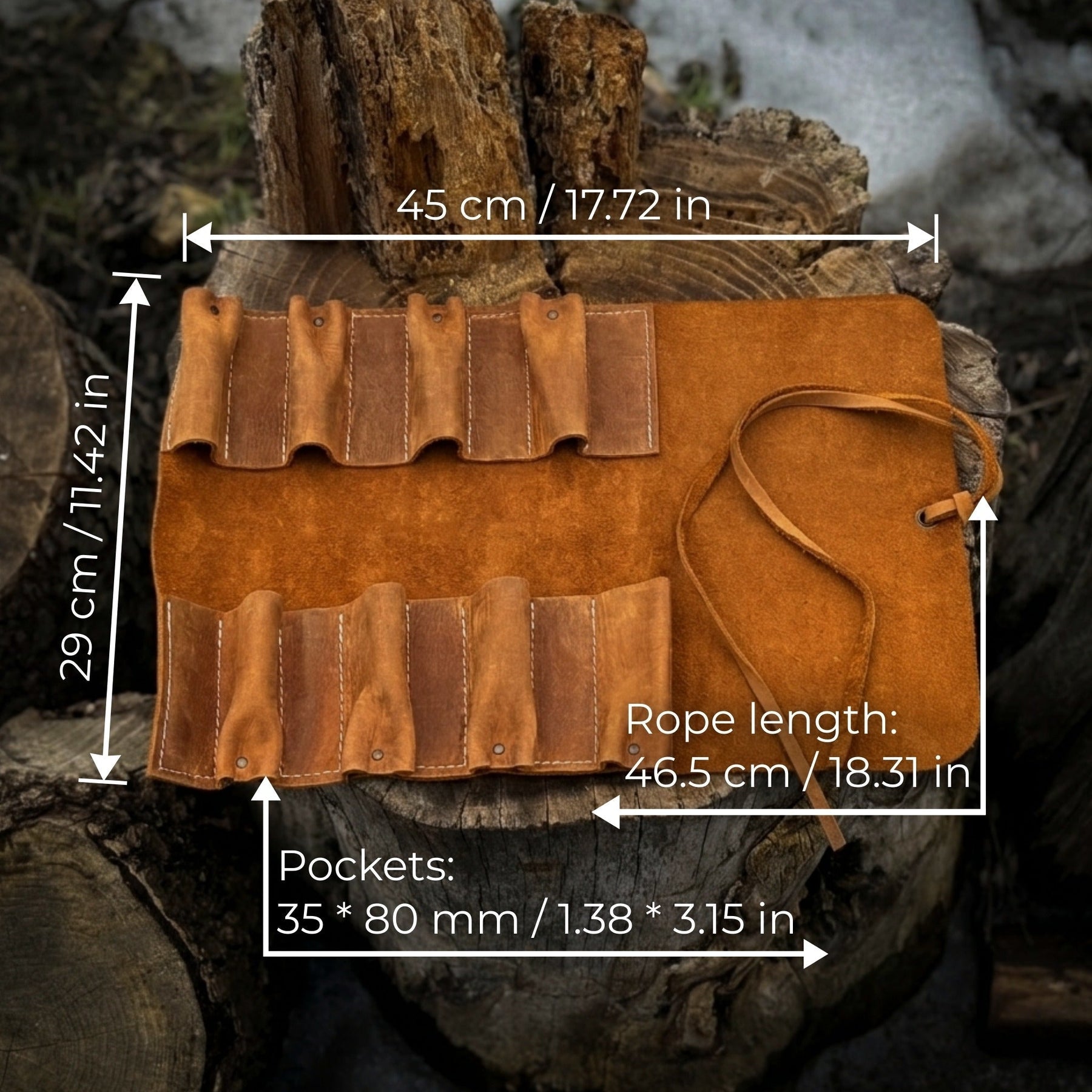 8 Pocket Leather Tool Roll detail view by Sharky Forged Steel Tools