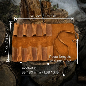 8 Pocket Leather Tool Roll detail view by Sharky Forged Steel Tools