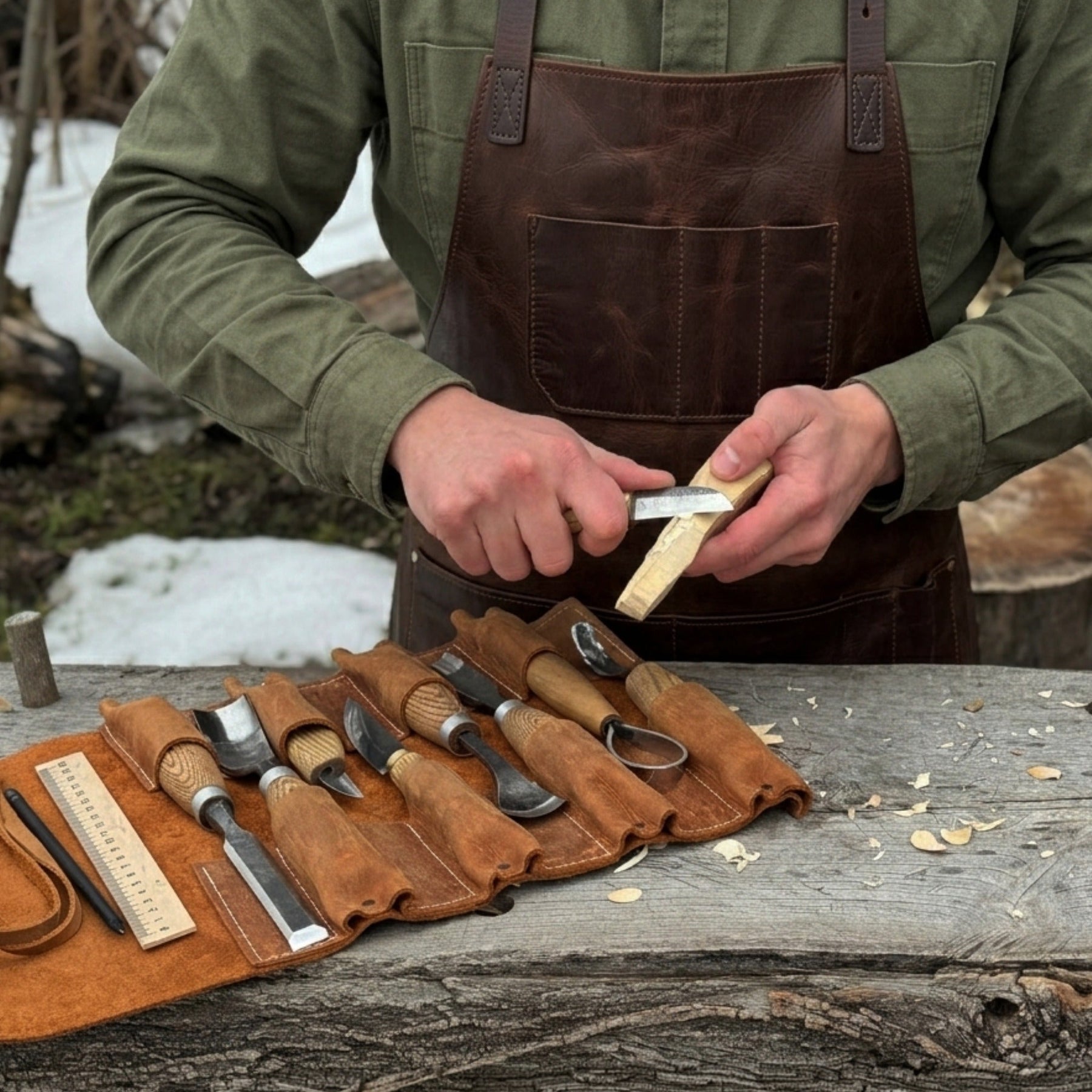 8 Pocket Leather Tool Roll detail view by Sharky Forged Steel Tools