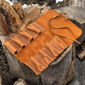 8 Pocket Leather Tool Roll detail view by Sharky Forged Steel Tools