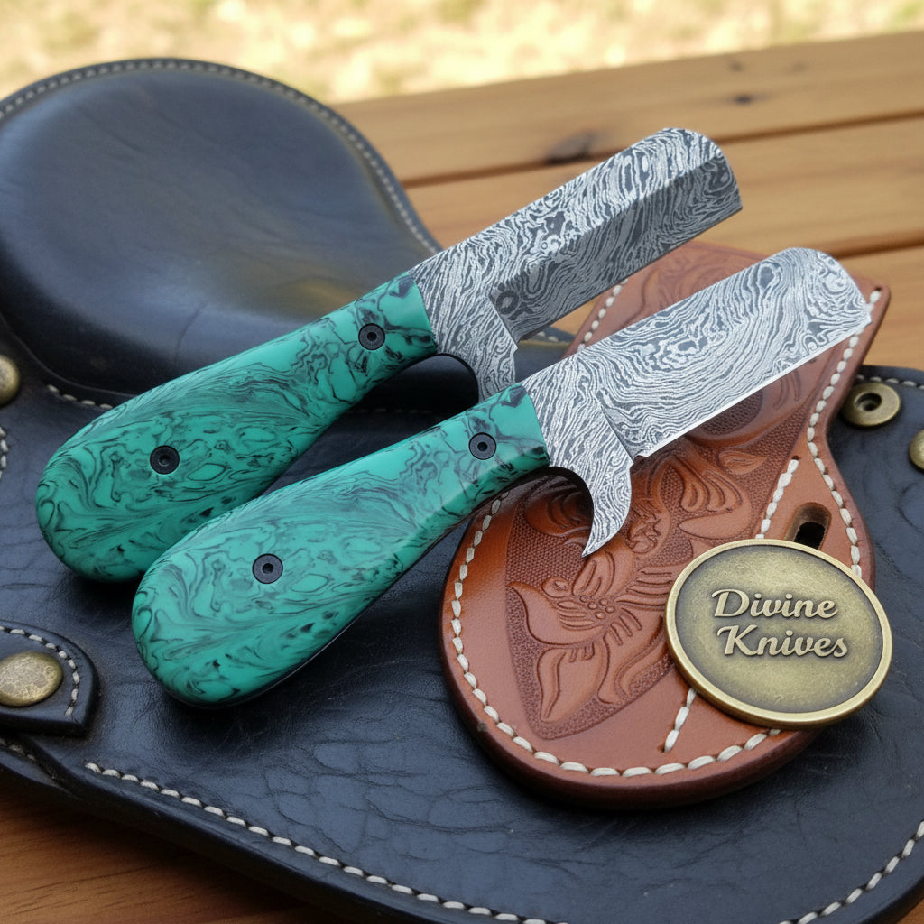 Green Turquoise Tanto Bull Cutter Set by Divine Knives