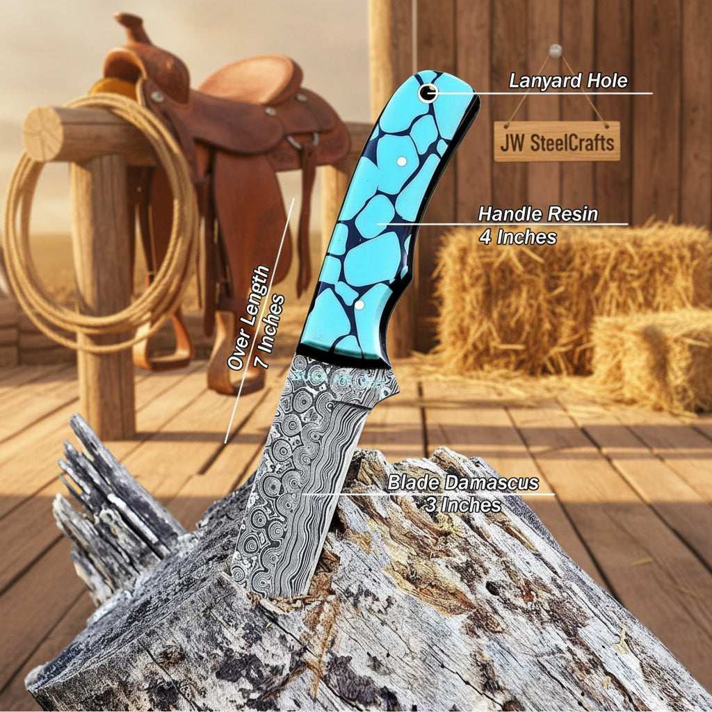 Mosaic Range Turquoise Bull Cutter Knife by JW SteelCrafts, alternate view 2