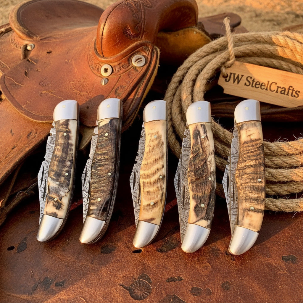 Trailfold Stag Pocket Knife Set by JW SteelCrafts