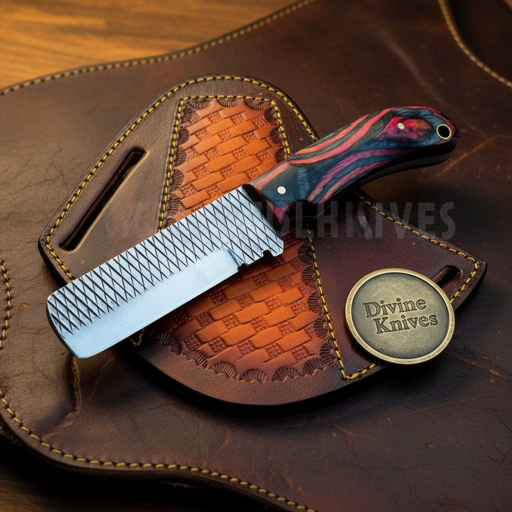 Multicolor Pakkawood Rasp Bull Cutter Knife With Full Tang Blade