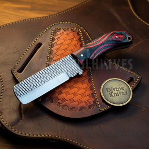 Multicolor Pakkawood Rasp Bull Cutter Knife With Full Tang Blade