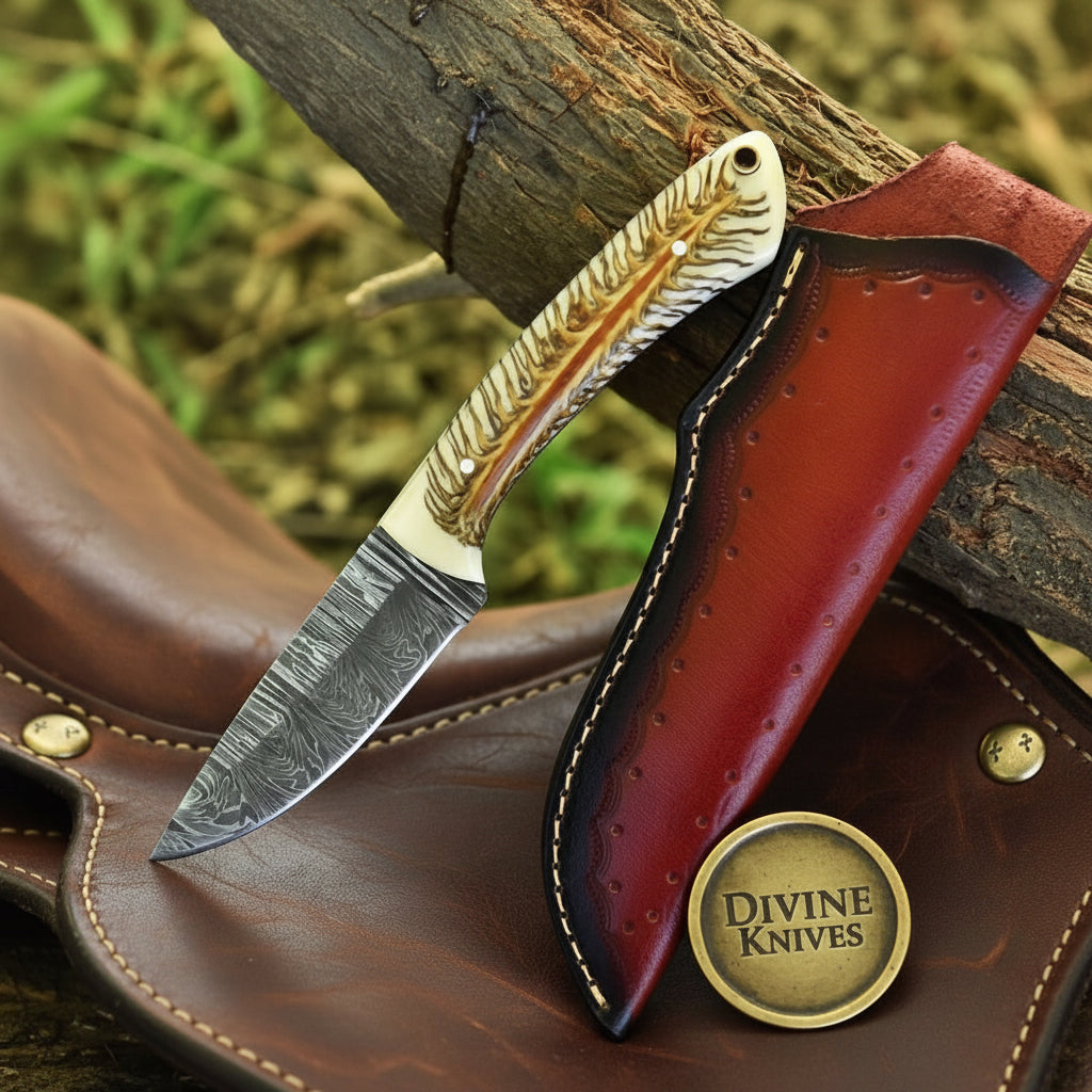Western White Pinecone Cowboy Knife with by Divine Knives