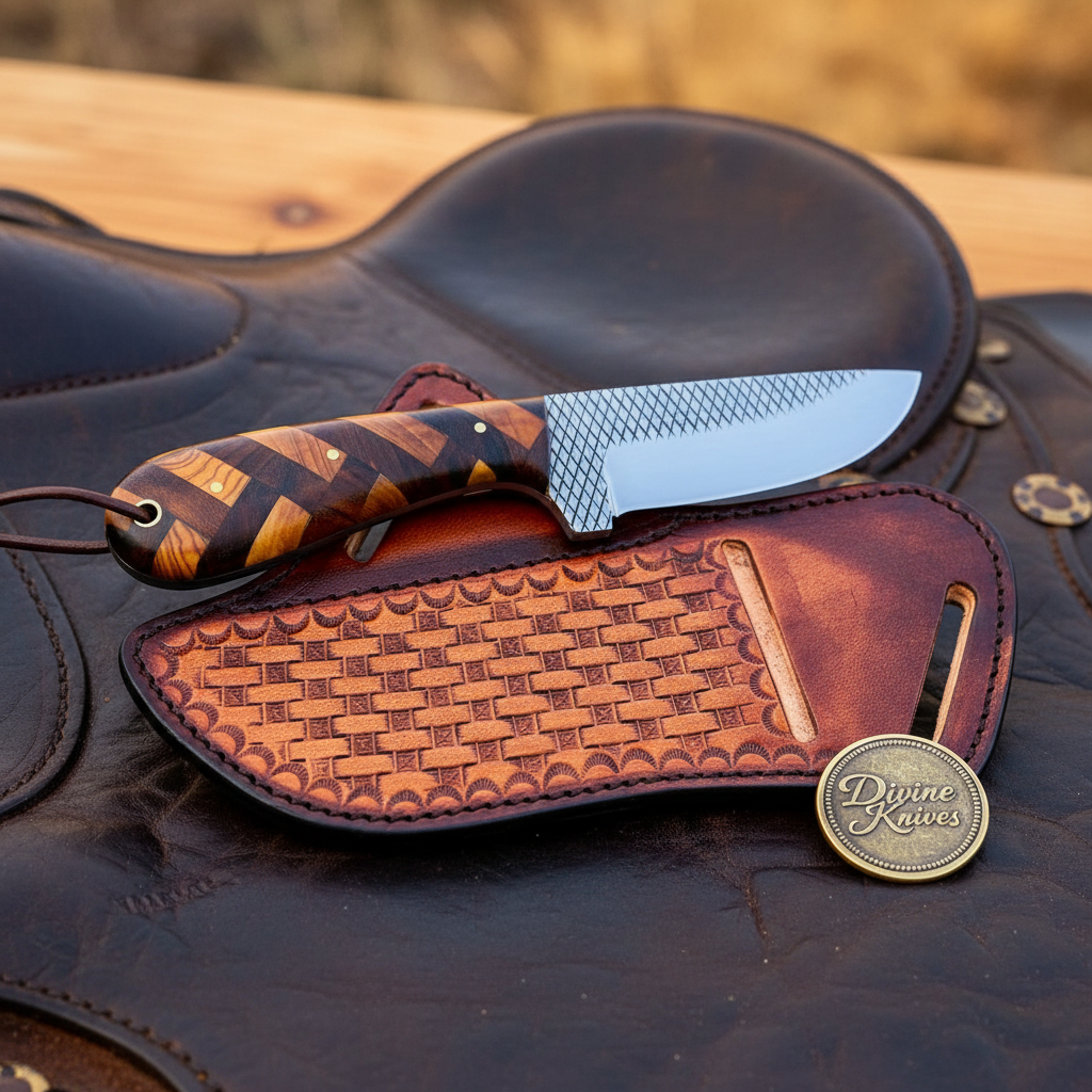 Chevron Wood Handle Rasp Skinner by Divine Knives