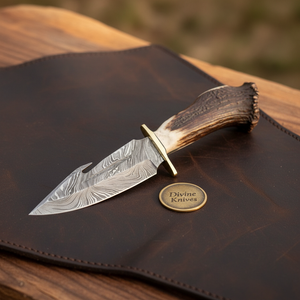 Crown Stag Damascus Gut Hook Knife by Divine Knives