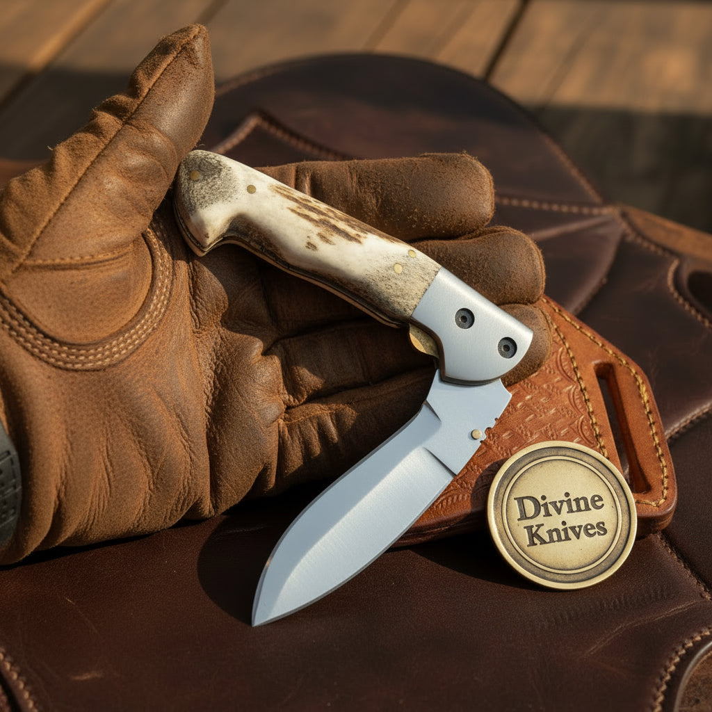 Stag Horn Liner Lock Pocket Knife with by Divine Knives