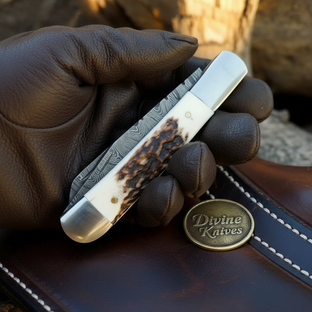 Twist Pattern Stockman Folding Knife by Divine Knives, product view 2