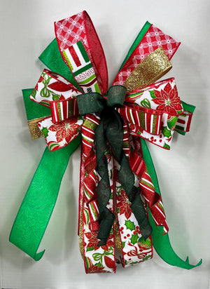 Christmas Poinsettia Bow | Red, Green & Gold Tree Topper by Bouge Creations, view 5