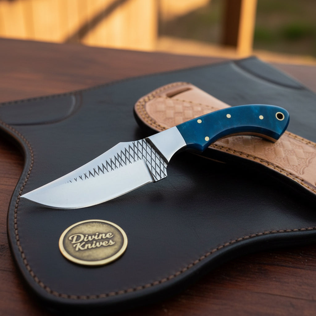 Blue Farrier Rasp Cowboy Belt Knife with by Divine Knives
