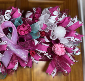 Breast Cancer Awareness Wreath | Pink Ribbon Door Decor by Bouge Creations, view 10