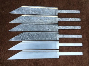 6-Piece Damascus & Carbon Steel Seax Blade Blank Set