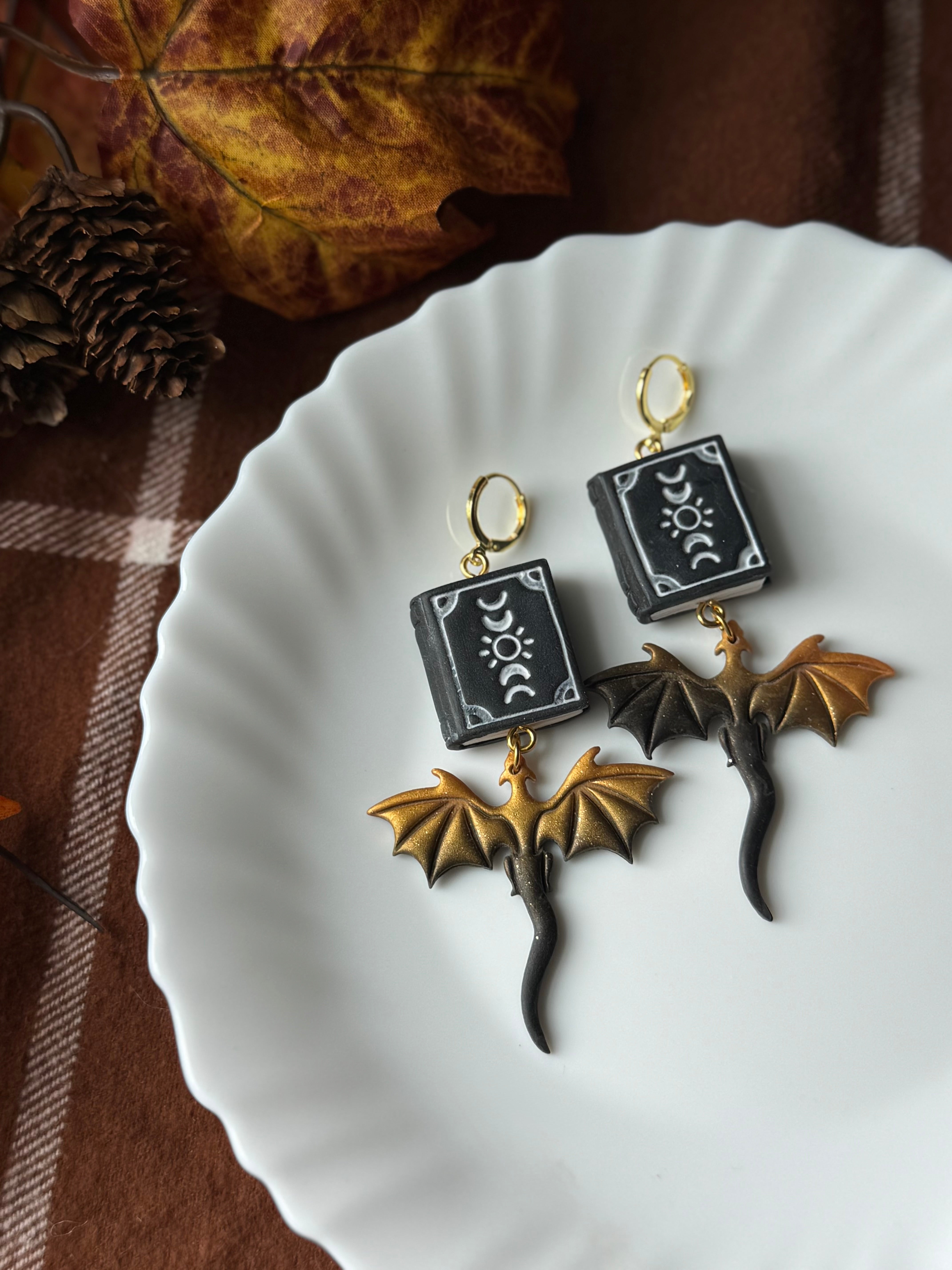 The Dragon’s Tome handmade polymer clay earrings by Shop Something Earthy — view 1 of 2