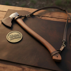Scandinavian Hewing Axe with Curved Hickory Handle & Leather Bit Guard
