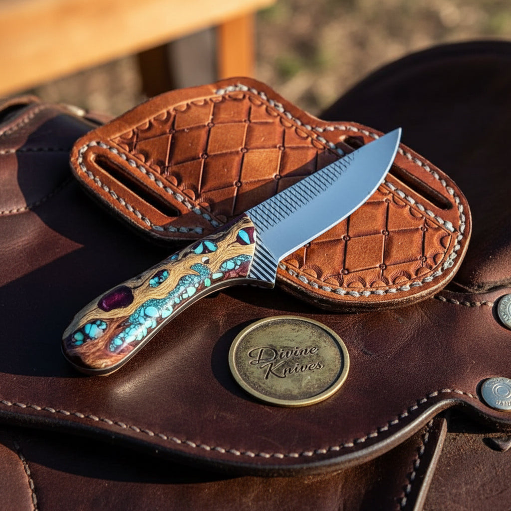 Cholla Cactus Rasp Cowboy Knife with by Divine Knives