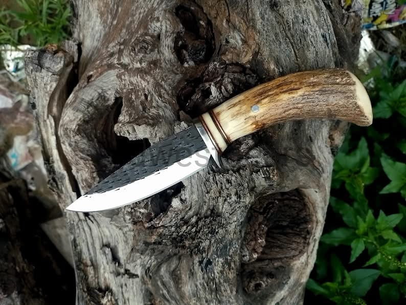 Hammered Clip Point Stag Hunter Knife by Divine Knives