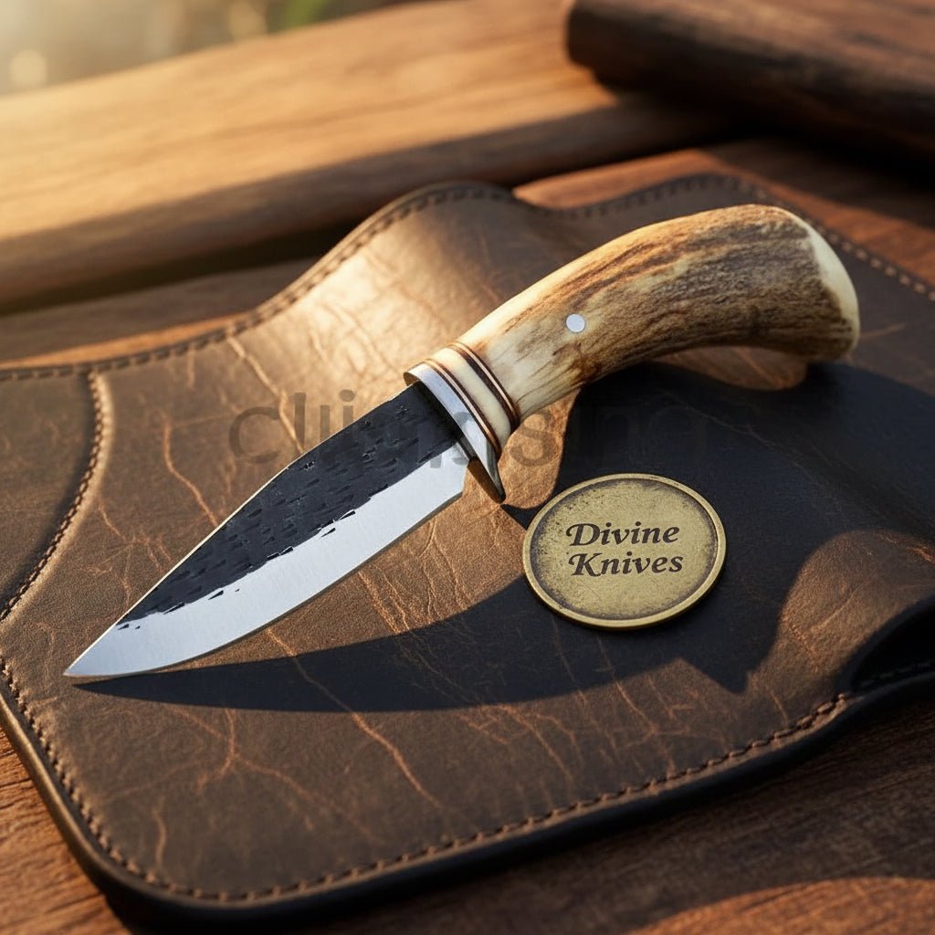 Hammered Clip Point Stag Hunter Knife for Hunters and Outdoor Users