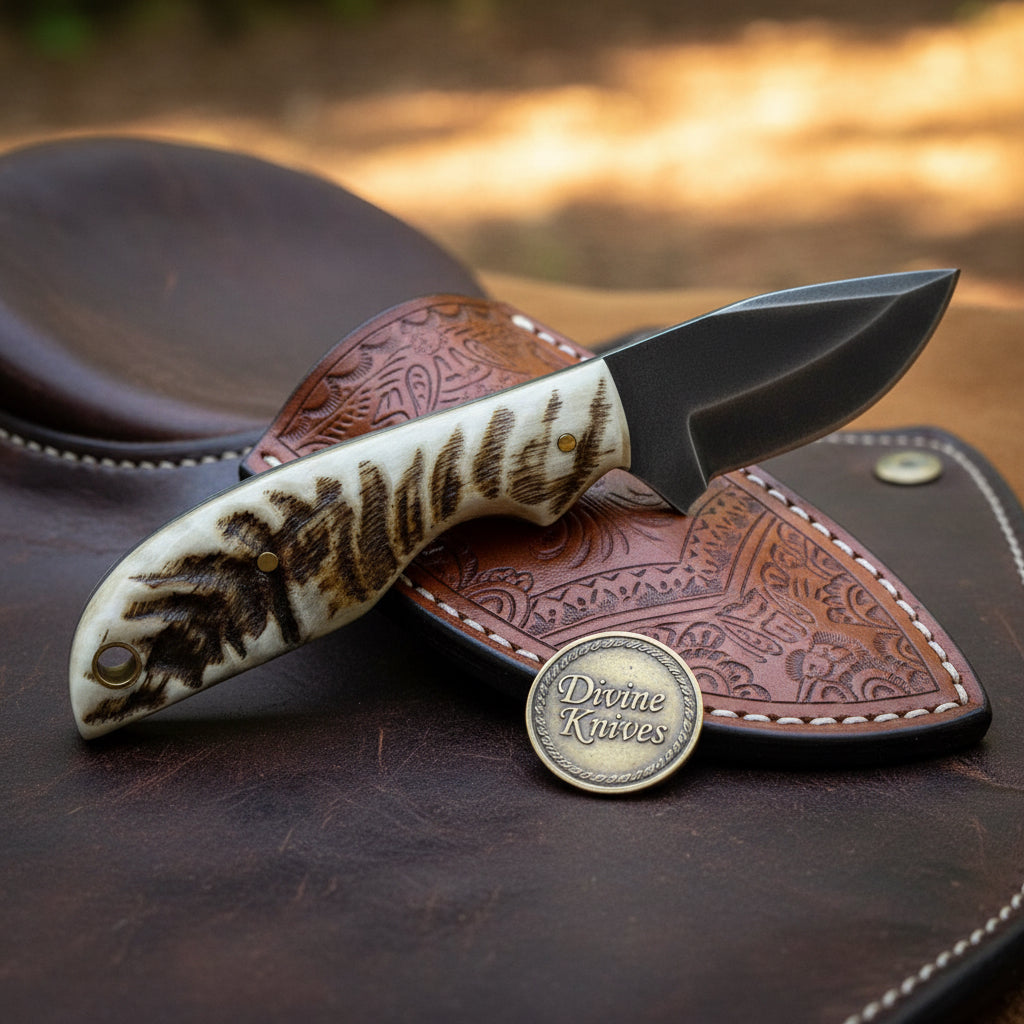Blue Resin & Stag Horn Skinner Combo Set by Divine Knives, product view 2