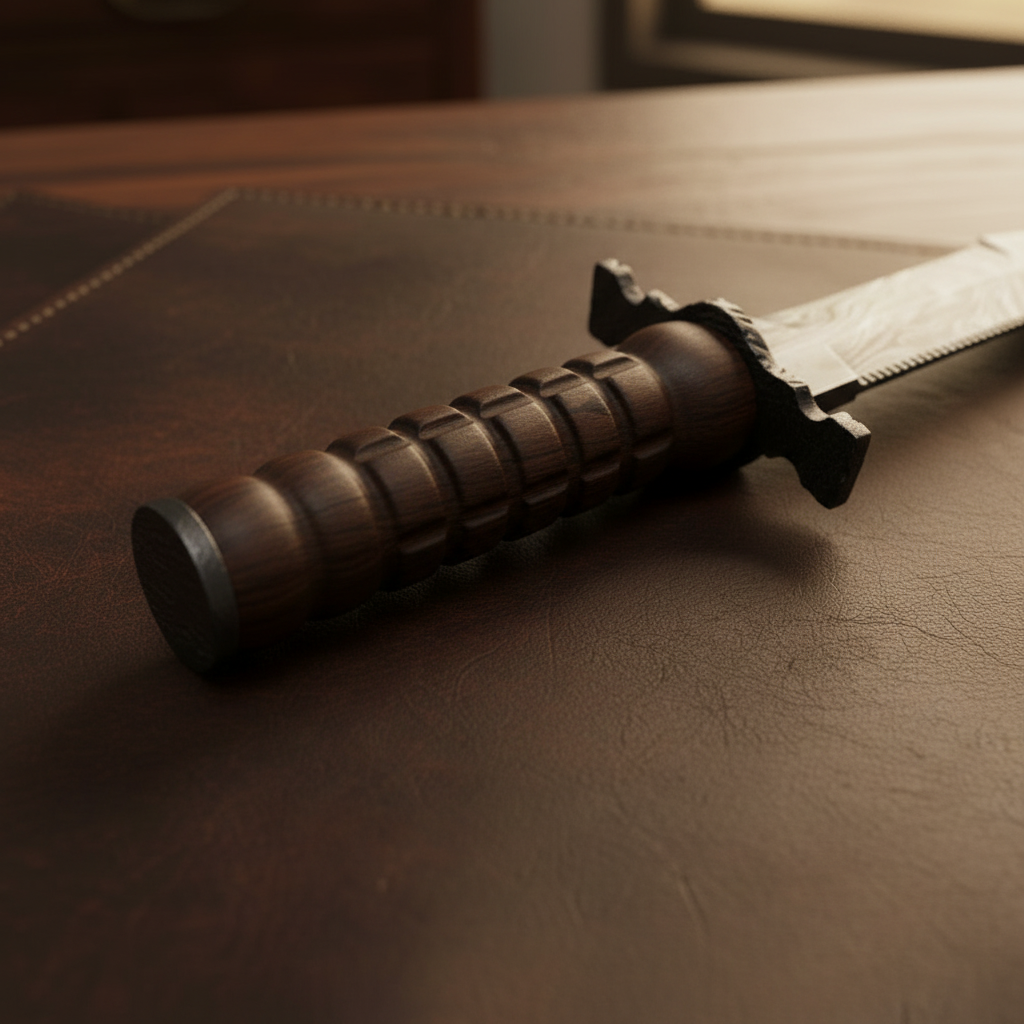 Damascus Sawback Clip Point Tracker Bowie with Contoured Wood Handle