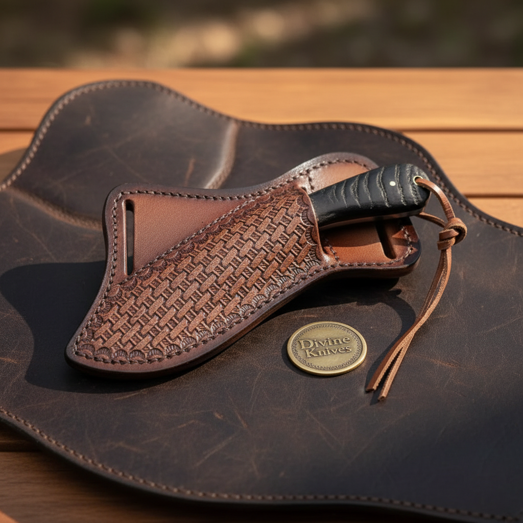 Blackened Fish-Scale Clip Point Hunter Knife by Divine Knives, product view 3