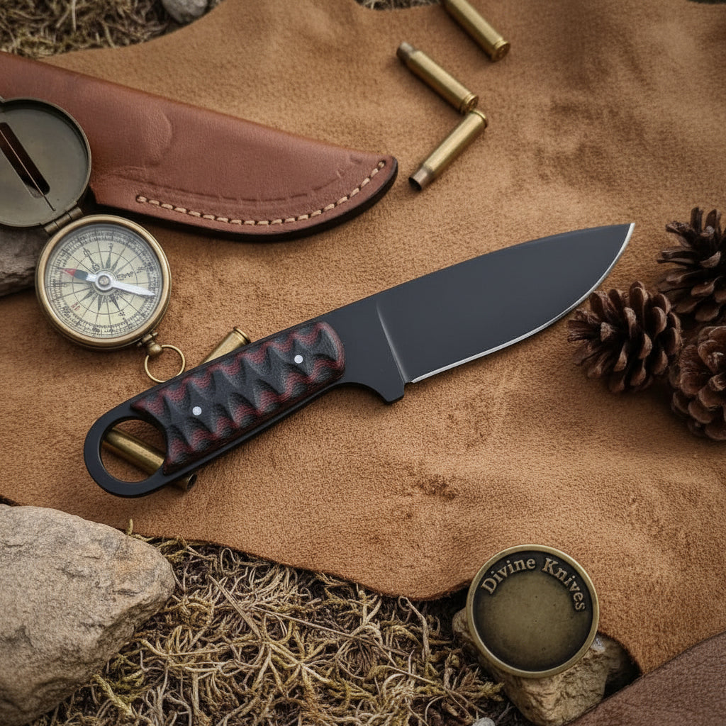 Micarta Ring Hunter Knife with Butt-Mounted Ring by Divine Knives