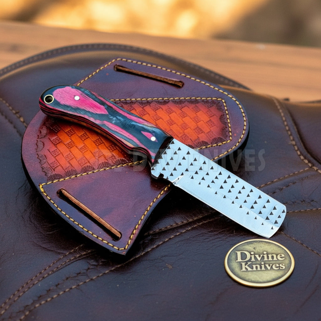 Multicolor Pakkawood Rasp Bull Cutter Knife With Full Tang Blade