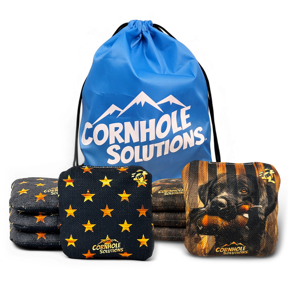 Labrador/Rustic Stars - Pro Style REC Cornhole Bags – Regulation 6"x6" – Full Set of 8 by Cornhole Solutions, custom cornhole board main product photo