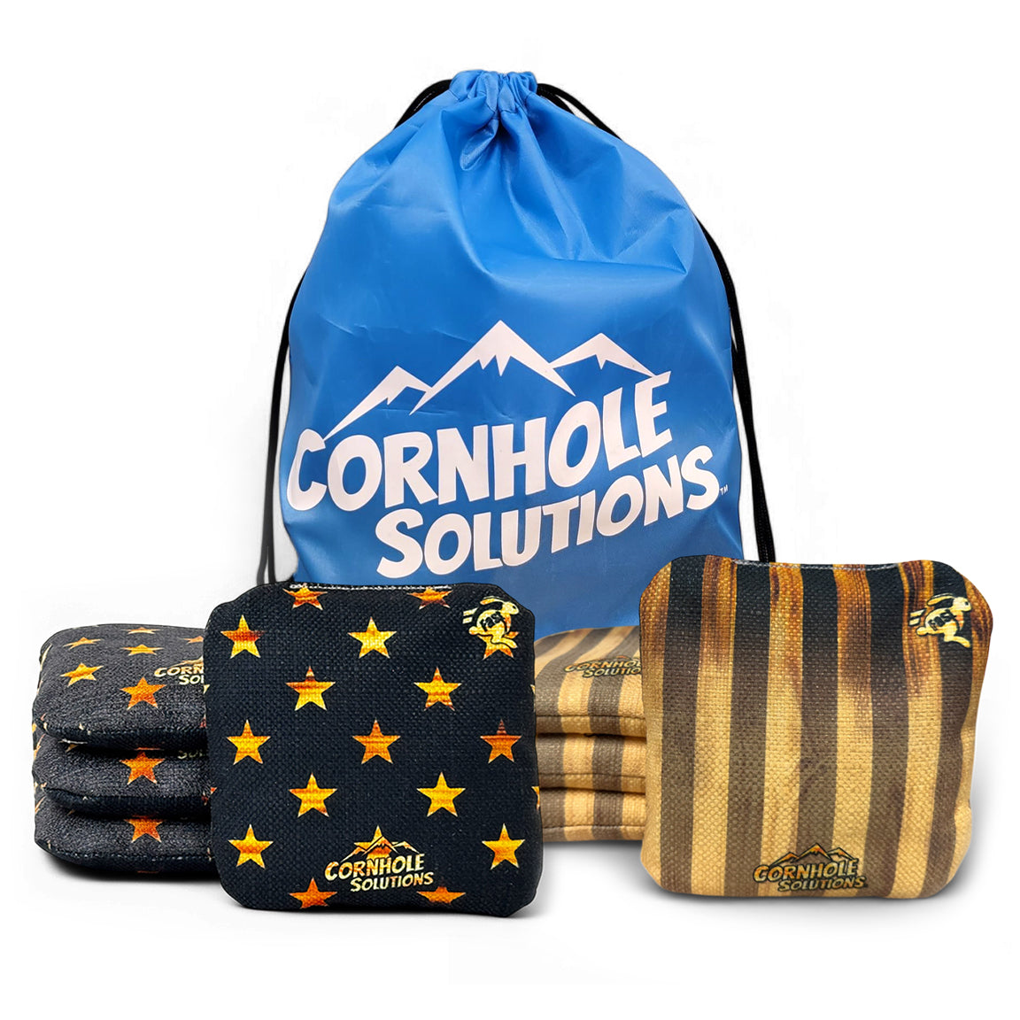 Stripes/Rustic Stars - Pro Style REC Cornhole Bags – Regulation 6"x6" – Full Set of 8 by Cornhole Solutions, custom cornhole board main product photo