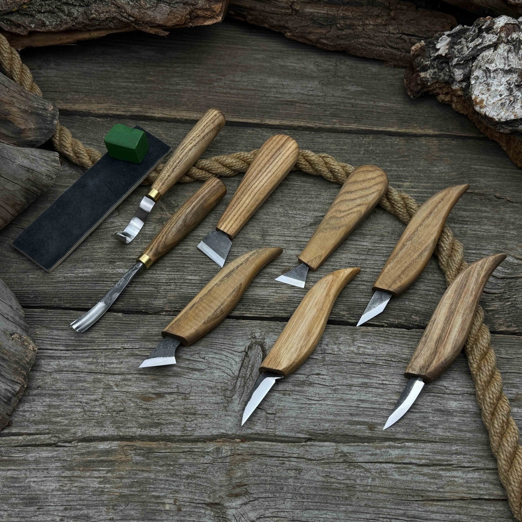 9-Piece Spoon Carving Tool Set with Sharpening Board detail view by Sharky Forged Steel Tools