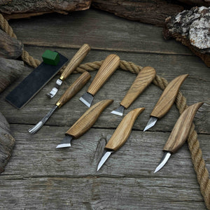 9-Piece Spoon Carving Tool Set with Sharpening Board detail view by Sharky Forged Steel Tools