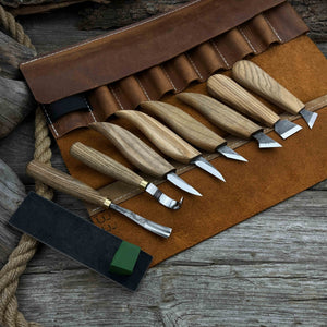 9-Piece Spoon Carving Tool Set with Sharpening Board detail view by Sharky Forged Steel Tools