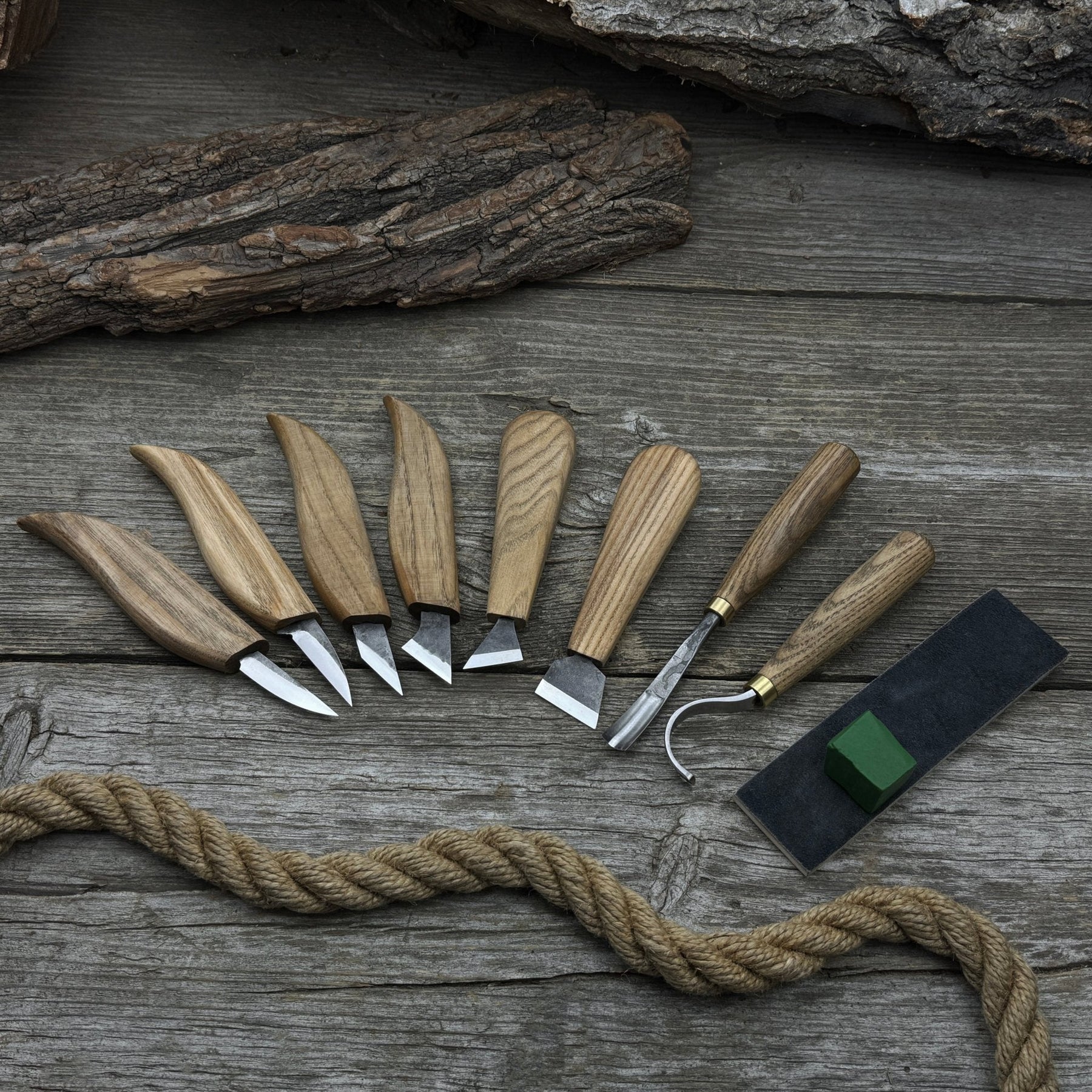 9-Piece Spoon Carving Tool Set with Sharpening Board detail view by Sharky Forged Steel Tools