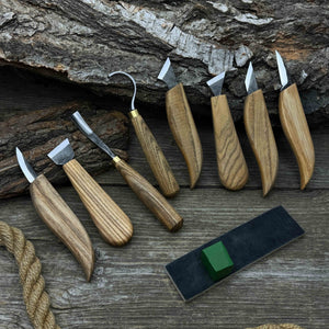 9-Piece Spoon Carving Tool Set with Sharpening Board detail view by Sharky Forged Steel Tools