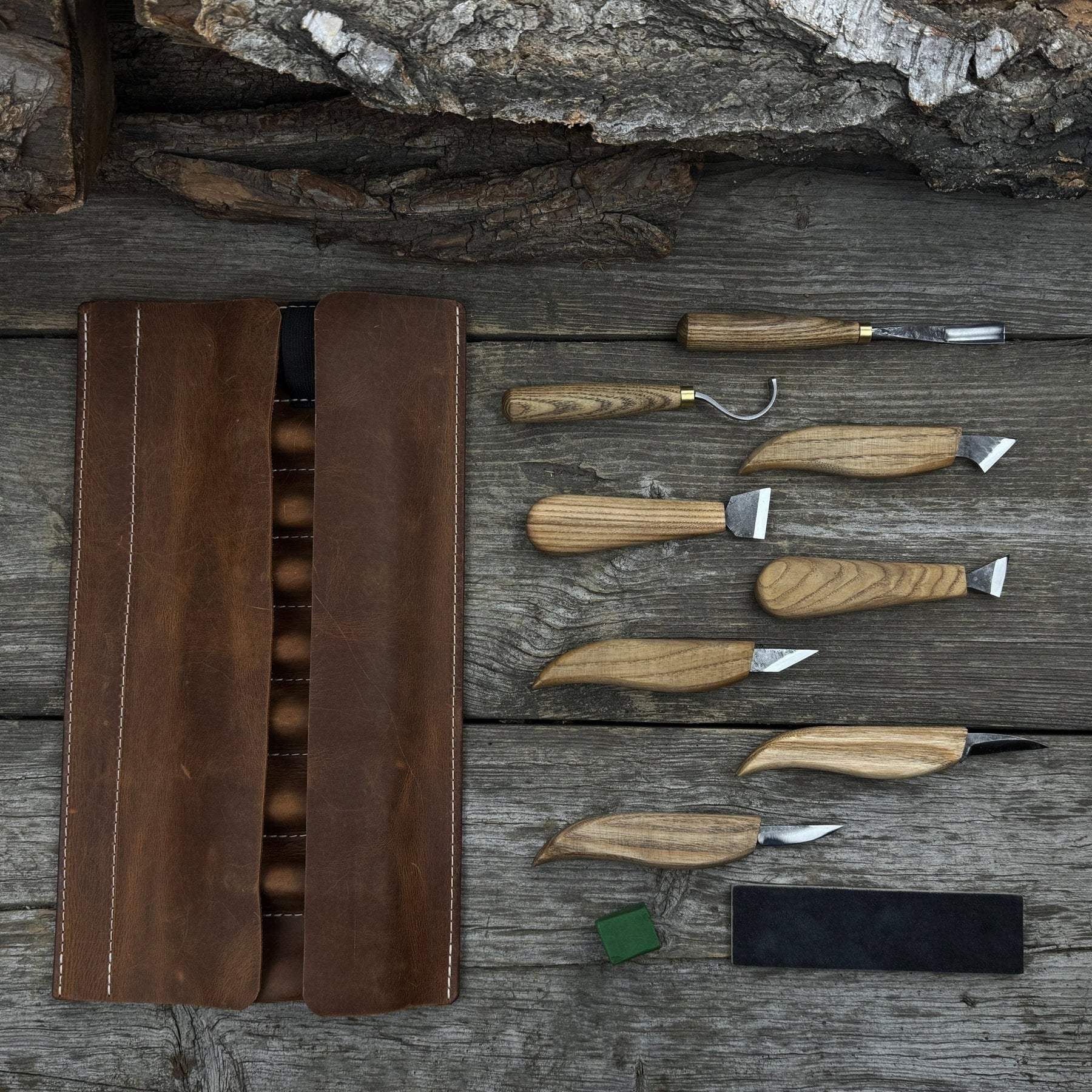 9-Piece Spoon Carving Tool Set with Sharpening Board detail view by Sharky Forged Steel Tools