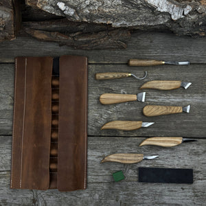 9-Piece Spoon Carving Tool Set with Sharpening Board detail view by Sharky Forged Steel Tools