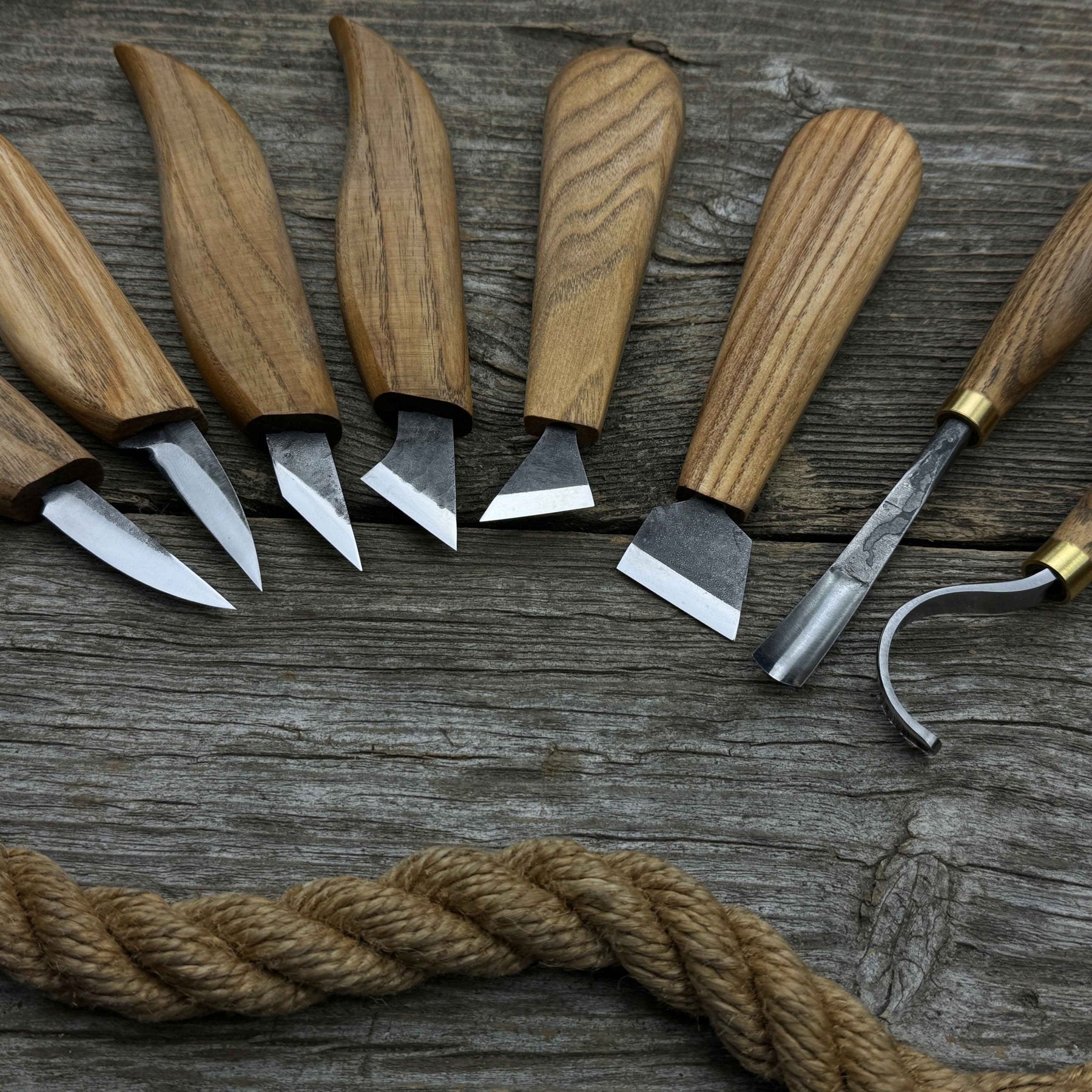 9-Piece Spoon Carving Tool Set with Sharpening Board detail view by Sharky Forged Steel Tools