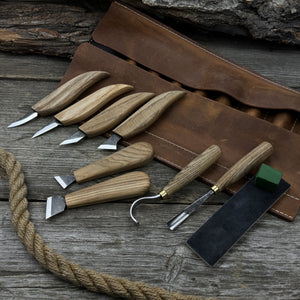 9-Piece Spoon Carving Tool Set with Sharpening Board detail view by Sharky Forged Steel Tools