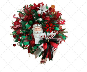 Santa Christmas Wreath | Red & Green Holiday Door Decor handmade by Bouge Creations