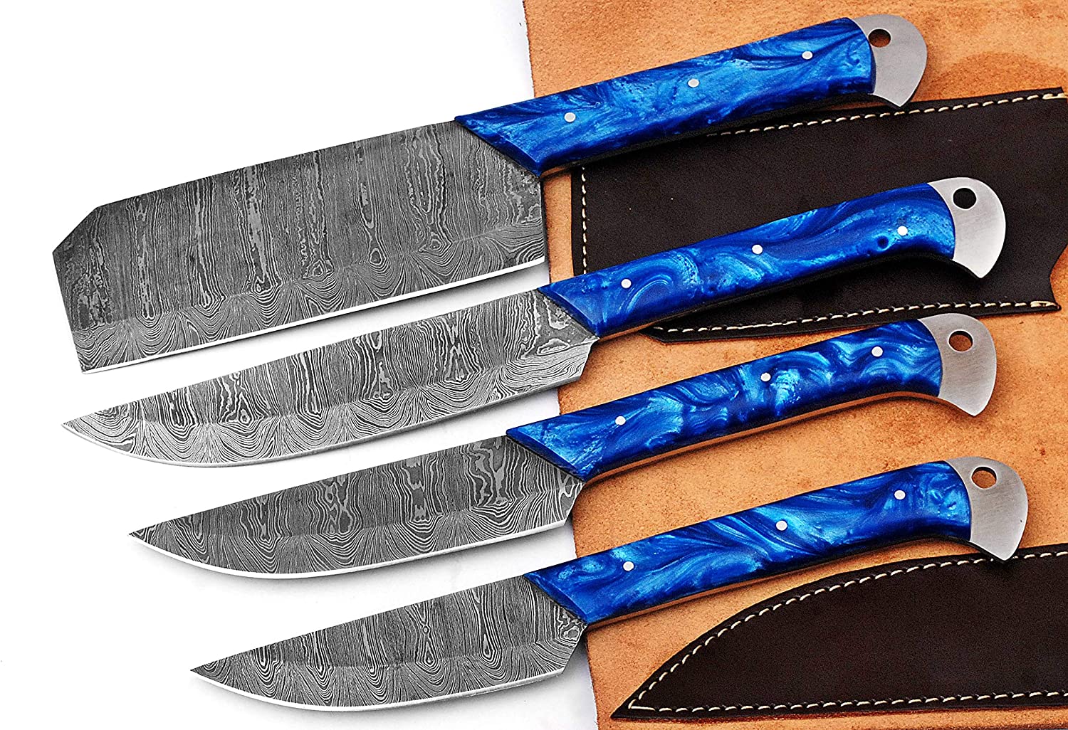 Damascus Chef Knife Set | 4-Piece | Twist Pattern | Resin Handle