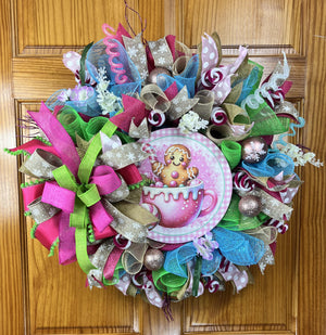 Pink Gingerbread Hot Cocoa Wreath | Christmas Door Decor by Bouge Creations, view 6