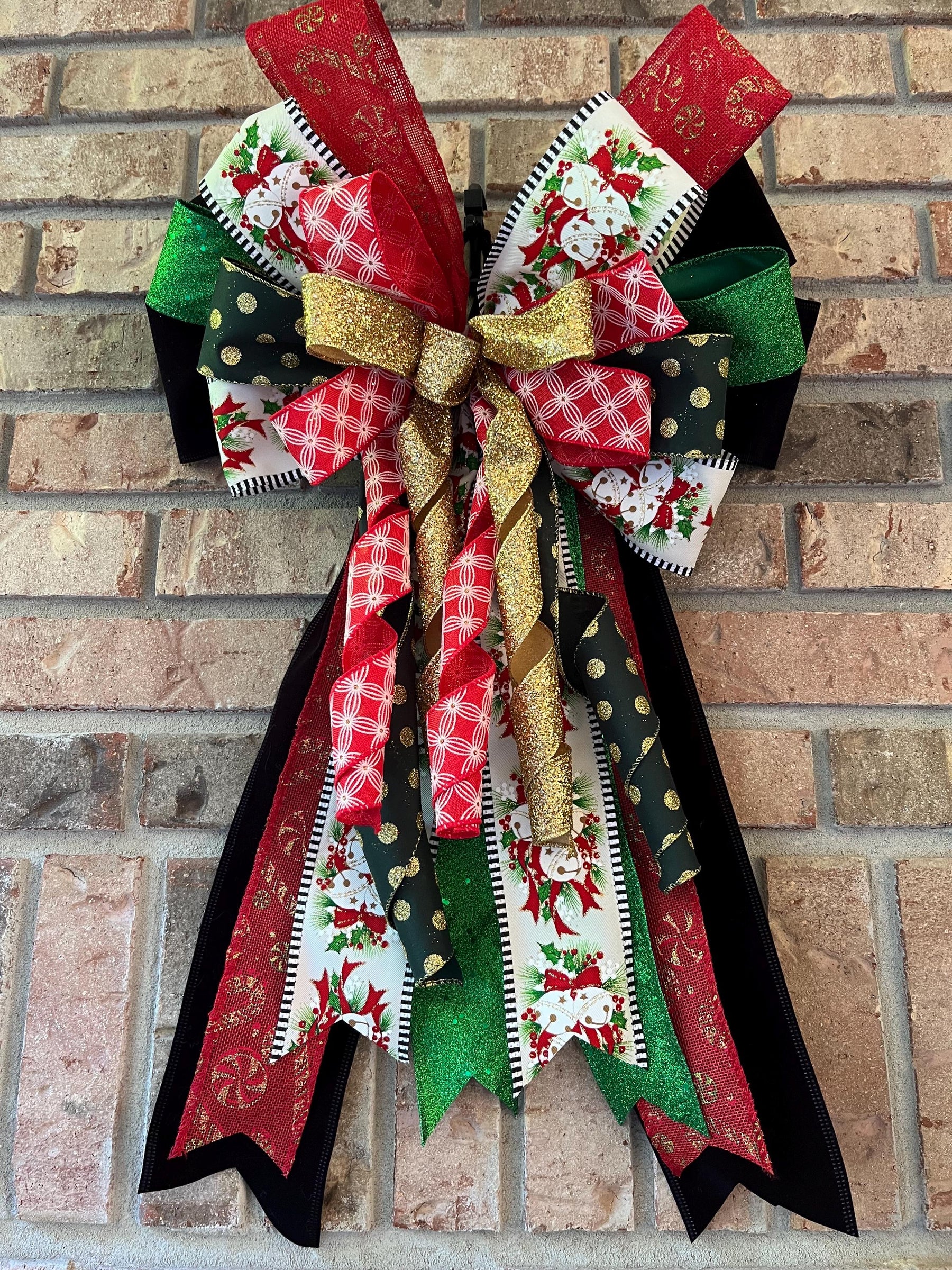 Red & Green Plaid Christmas Bow | Wreath Decor by Bouge Creations, view 4