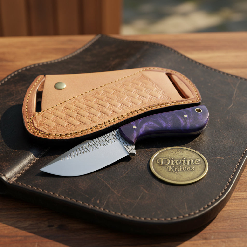 Purple Swirl Resin Rasp Cowboy Knife with product detail, view 5