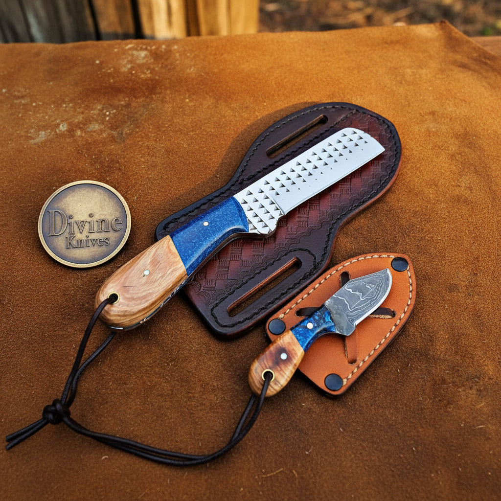 Rasp Steel Bull Cutter & Mini Neck Knife Set by Divine Knives