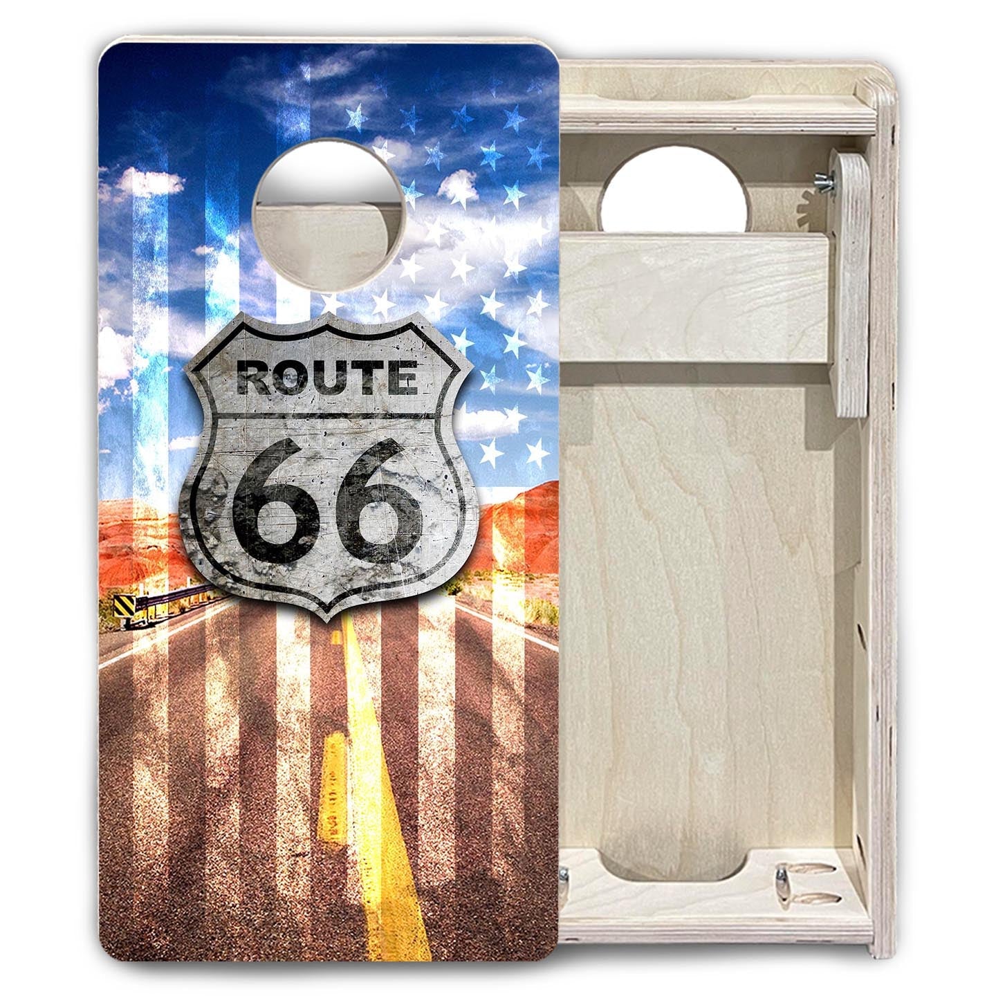 Route 66 - Mini or Vacation Size Cornhole Boards by Cornhole Solutions, custom cornhole board detail photo 6