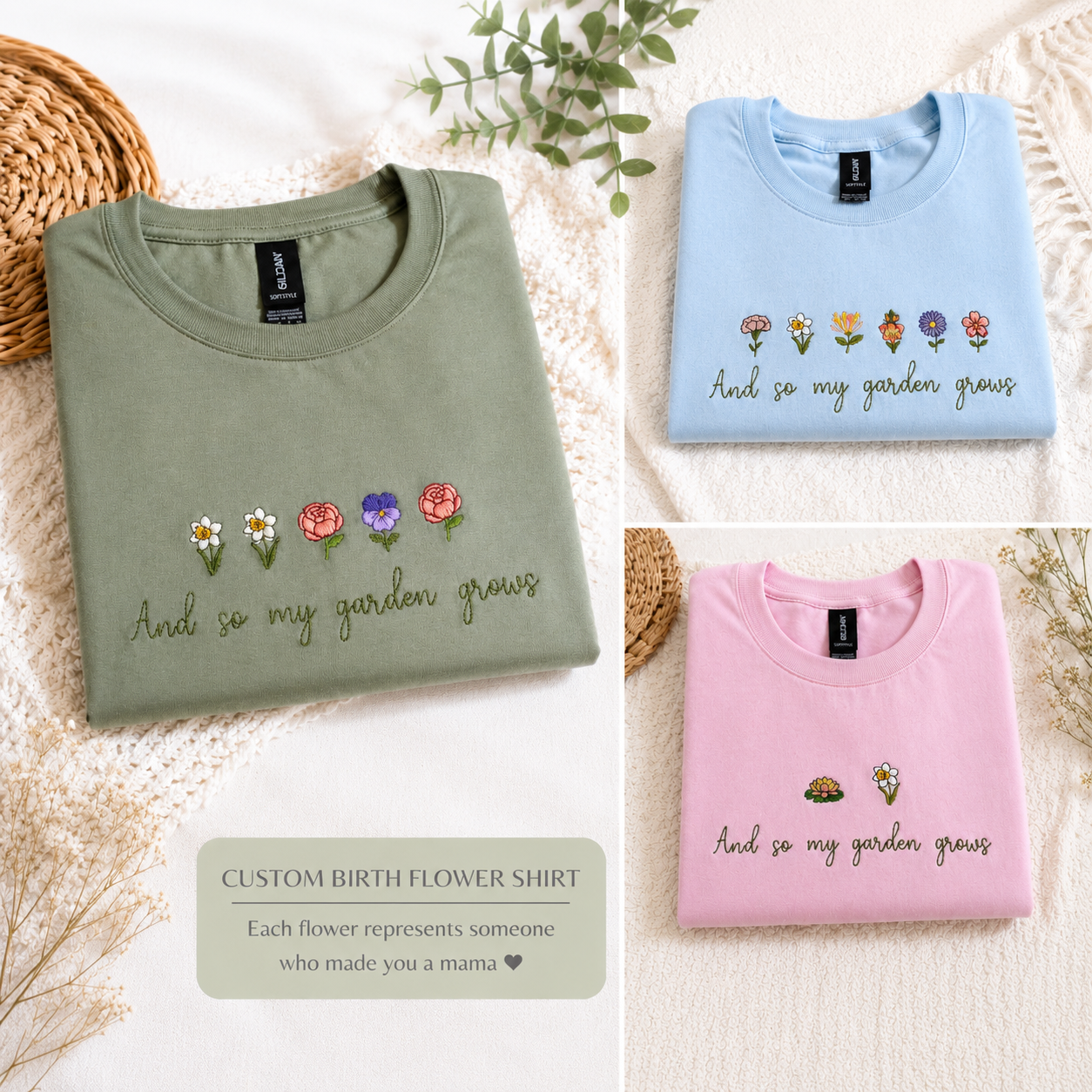 Custom Birth Month Flower Embroidered Shirt by Poor Hog Customs, Southern lifestyle apparel detail photo 3