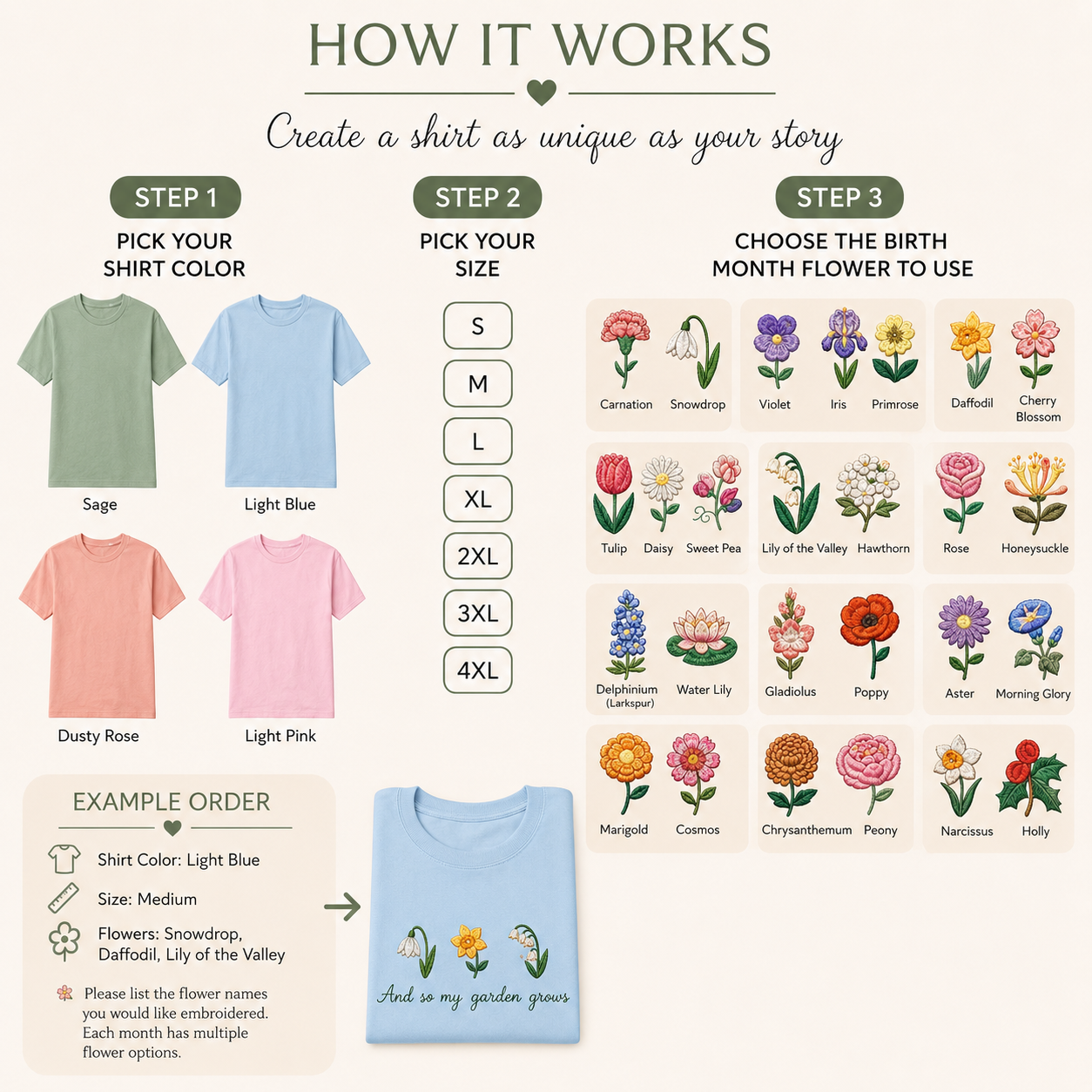 Custom Birth Month Flower Embroidered Shirt by Poor Hog Customs, Southern lifestyle apparel detail photo 4