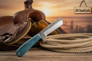 Tealstone Bull Cutter Knife 8" Handmade Rasp Steel Teal Resin Handle