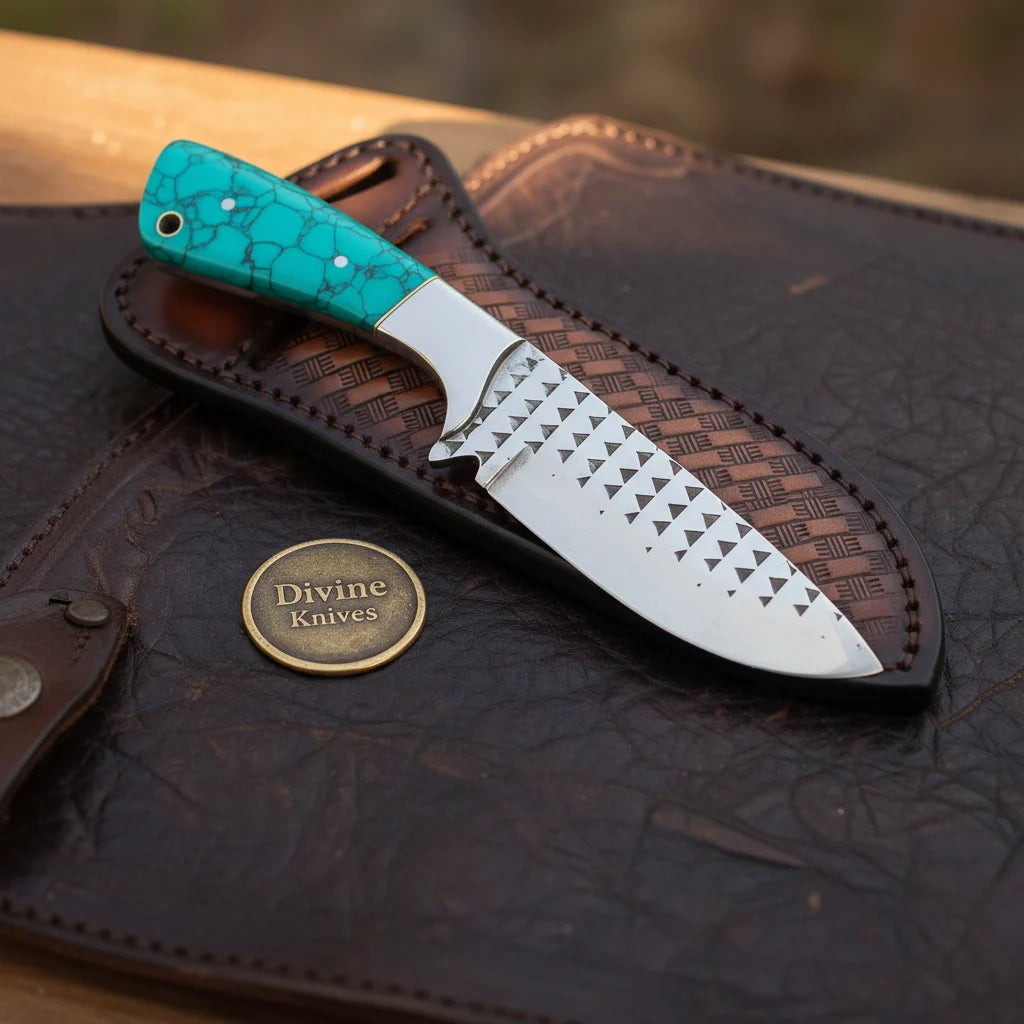 Turquoise Stone Skinner Knife by Divine Knives, product view 2